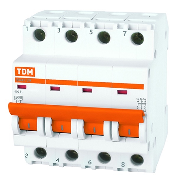 Автоматический выключатель ВА47-29 4Р 4А 4,5кА характеристика В TDM (автомат электрический)