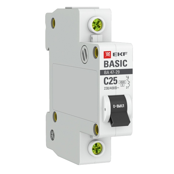 Автоматический выключатель 1P 25А (C) 4,5кА ВА 47-29 EKF Basic (автомат электрический)