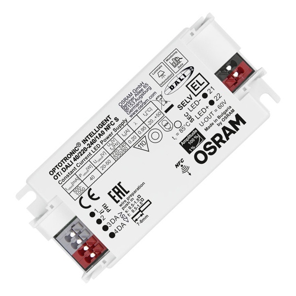 LED драйвер OTi DALI 40/220…240/1A0 D NFC S LEDset/Prog 40W 500-1050мА 97x40x30mm Osram
