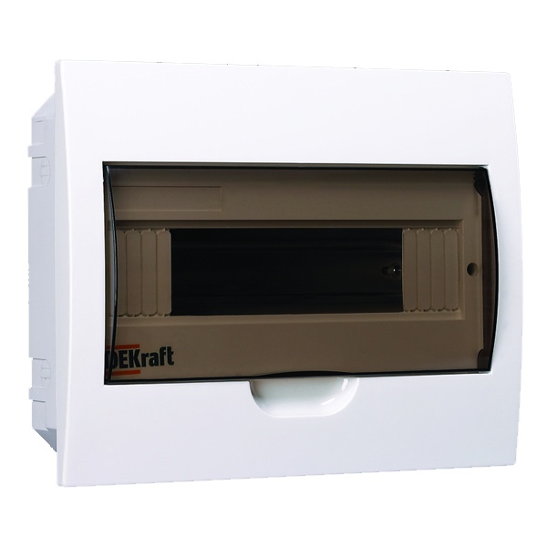 Шкаф пластиковый встраиваемый ЩРВ-П на 12 модулей (1х12) прозрачная дверь шины IP41 DEKraft белый