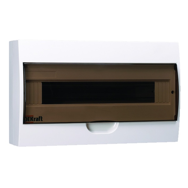 Шкаф пластиковый навесной ЩРН-П на 18 модулей (1х18) прозрачная дверь шины IP41 DEKraft белый