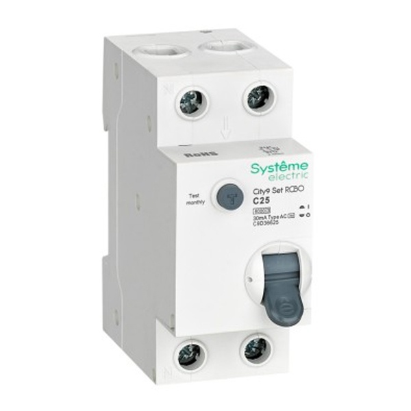 Дифференциальный автомат City9 Set электронный C25А 30мА тип АС 2П 6кА Systeme Electric (дифавтомат, АВДТ)